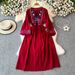 Bohemian Embroidered Tassel Tie Waist Loose A-Line Full Skirt Dress for Beach Vacation Foreign Trade Women's Maxi Dress_ecoleips.com