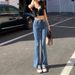 Women's Retro High-Waisted Stretch Slim Fit Flared Jeans Korean Style Straight Leg with Slit And Flowing Drape_ecoleips.com