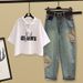 Women's Clothing Fashionable Printed T-Shirt And Ethnic Style Jeans Set Style Design Loose Short Sleeve Top Paired With Trendy Style Bottoms_ecoleips.com