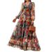 European American Cross-border Women's Spring And Autumn Slim-fit Dress, Romantic Floral Long-sleeve Deep V-neck Printed_ecoleips.com