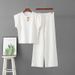Women's Knitted Two Piece Set round Neck Sleeveless Top with Copper Buttons Spring Summer Loose Fitting Elegant Casual Sporty Wide Leg Pants_ecoleips.com