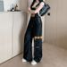 Cross-border 2025 American Retro Plaid Overalls For Women, New Design With Splicing, Loose Straight-leg Jeans_ecoleips.com