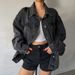 Chic Oversized Denim Shacket For Women, Black Casual Blazer Style Open Front Jacket, Winter Layering Essential_ecoleips.com