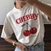 Women's Clothing Cherry Print Versatile Short Sleeved T-Shirts_ecoleips.com