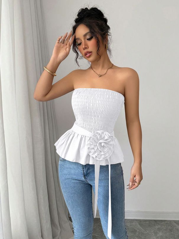 Strapless Bustier Top – Chic Solid Color Corset Blouse For Women (Blue/Pink/Black/White, True To Size)_ecoleips.com