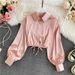 Women's Satin Shirt Unique Design Drawstring Pleated Long Sleeve Slim Fit Short Style Solid Color_ecoleips.com