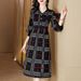 Miyake Pleated Dress Autumn Houndstooth Plus Size Mid-Length Elegant Fashion Slimming Dress_ecoleips.com