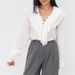 Commuting White Chiffon Shirt For Women, 2026 Spring New Design, Loose Fit Pullover With Ruffled V-Neck_ecoleips.com