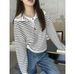 European And American Style Polo Collar Sweatshirt For Women, Half-zip Short Autumn Jacket, Striped Long-sleeve Pullover_ecoleips.com