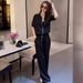 Black Zipper Elegant Thin Cardigan Slimming Short Sleeve Two-Piece Set Women's Clothing 2025 Spring Summer Complete_ecoleips.com