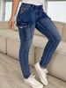 K Women's Fashionable Low-Waist High-Elastic Denim Jeans With Side Pockets And Gathered Details For A Slimming And Trendy Office Look_ecoleips.com
