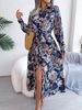 Women's Clothing Spring And Summer Retro Flower Lapel Tie Shirt Dress_ecoleips.com