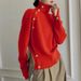Women's Clothing Autumn Winter Decorative Button High Neck Sweater - Soft Acrylic Blend, Loose Fit, Long Sleeve, Casual Elegant Style (Black/Red)_ecoleips.com