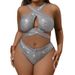 European And American Foreign Trade New Style Plus Size Sexy Bright Color Plaid Cross Chest Bikini Swimsuit T909_ecoleips.com