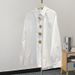 Spring Loose Blouse For Women - Heavy Pattern White Shirt, One Size (Black Trim)_ecoleips.com