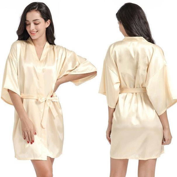 Aria Basics Cross-border Women's Untwisted Satin Robe, Solid Color, Smooth, Summer Thin, Sexy Short Cardigan Robe_ecoleips.com