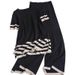 Women's European Style Color Blocked Striped Split Short Sleeve Knit Top And Slimming Wide Leg Pants Two Piece Set_ecoleips.com