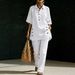 Women's Casual Loose Fit Two Piece Set Short Sleeve Shirt And Long Pants Summer Comfort Breathable Fabric Daily Wear Outfit_ecoleips.com