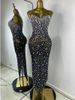 Luxury Rhinestones Sexy Mesh See Through Bodycon Dress Women Birthday Evening Cocktail Party Gown Carpet Club Stage Outfit IJX8_ecoleips.com