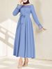 Modest Muslim Abaya Dress With Elegant Lace Trim – Flowy Polyester Maxi Dress In Solid Colors (Lavender, Burgundy, Olive, Beige, Sky Blue)_ecoleips.com