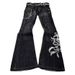 Women's Clothing Retro Embroidery Heavy Work Hot Girl Punk Washed Black Straight Flared Jeans For Women And Men_ecoleips.com