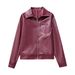 Women's Thin Leather Jacket Spring Autumn Petite Casual Sun Protection Executive Burgundy High_ecoleips.com