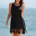 2026 Cross-Border Women's Solid Color European And American Style Simple Tassel Hem Sleeveless Dress_ecoleips.com