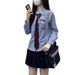 Women's Blue Long Sleeved JK Shirt Spring Autumn Style Niche Design Thin Uniform Top for Students Suitable for Inner Layer Or Alone_ecoleips.com