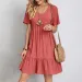 2026 Loose V-neck Short Sleeved Pleated Women Dress Solid Color A-line Beach Dresses Elegant Simple Comfortable Woman Clothing_ecoleips.com