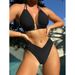 Women's Clothing Sexy Bikini Halter Neck Ladies Split Swimsuit Solid Color_ecoleips.com