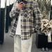 Aria Basics Aria Basics CE Blue Striped Plaid Flannel Cotton Shirt High Street Retro Lazy Style Couple Loose Coat Trendy_ecoleips.com