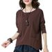 A Solid-Color Women's T-Shirt In A Large Size, Featuring Stylish Pockets And Long Sleeves; Perfect For Autumn Wear. The_ecoleips.com