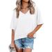 Women's Solid Color Patchwork T-Shirt V-Neck Short Sleeve Loose Top Fashion Summer New Arrival_ecoleips.com