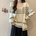 Women's Clothing Autumn New Fat MM Large Size New Casual Striped Knitted Suit Suspenders Cardigan Tops Female Two Piece Suit_ecoleips.com