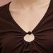 Voya Foreign Trade European And American Retro Brown V-neck Long-sleeve Top For Women With Buckle Design, Slim-fit Pleated_ecoleips.com