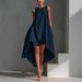 Summer Fashion Women's Sleeveless round Neck Dress Casual European American Style Solid Color Cross Border Irregular Design_ecoleips.com