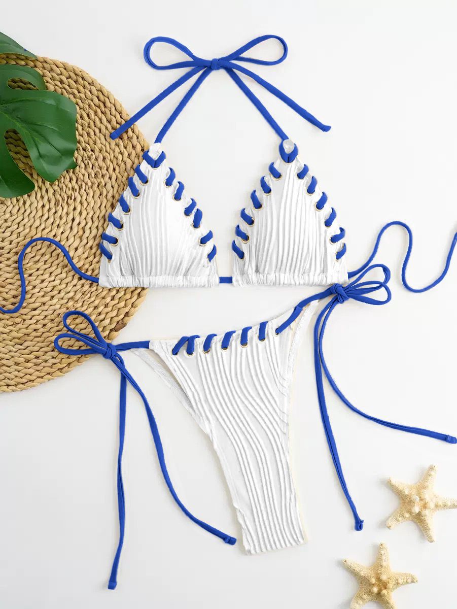 European American Style Solid Color Sexy Bikini Two Piece Set Women's Vacation Fashion Swimsuit Cross Border_ecoleips.com