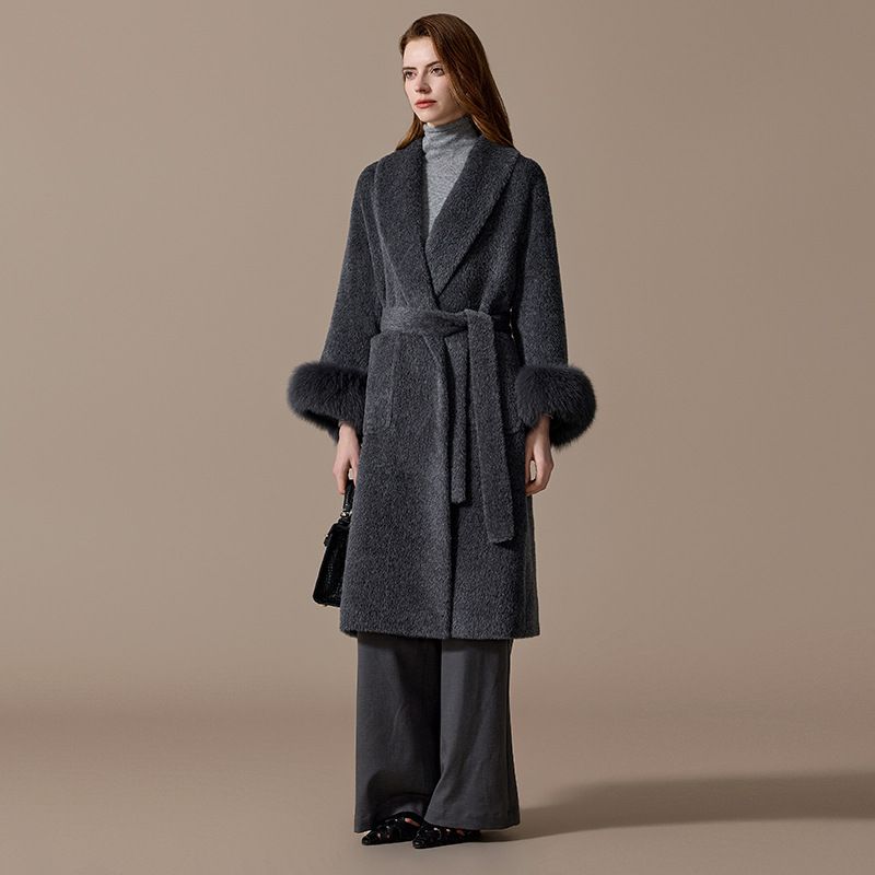Luxury 100% Baby Alpaca Wool Coat – Fox Fur Cuffs & Longline Winter Overcoat For Women_ecoleips.com