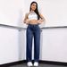 Women's Straight Leg Jeans Mid Rise Casual Style Elastic Waistband Stretch Fabric Drawstring_ecoleips.com