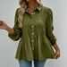 2026 European And American Spring/Summer New Solid Color Button Casual Fashion Long Sleeve Gathered Shirt For_ecoleips.com