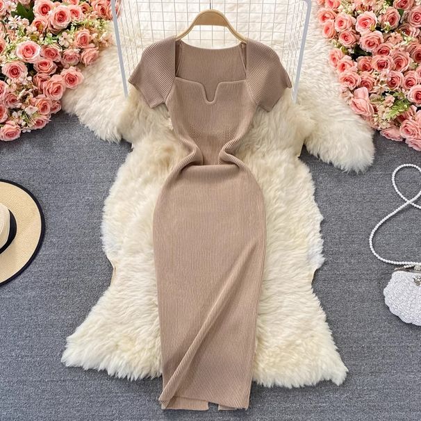 YuooMuoo Spring Summer 2025 Women Dress Elegant Square Collar White Black Knitted Bodycon Dress Korean Office Lady Vestidos_ecoleips.com