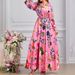 Women's Spring Dress With Elegant Print Lantern Sleeves And Frill_ecoleips.com