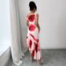 Women's Clothing Elegant Asymmetric Fitted Hibiscus Floral Positioning Print Dress_ecoleips.com