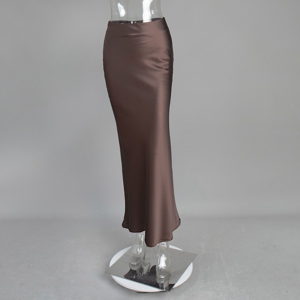 Women's Clothing Spring Satin Satin Long High Waist Hip Wrapped Floor Length Fishtail Skirt_ecoleips.com
