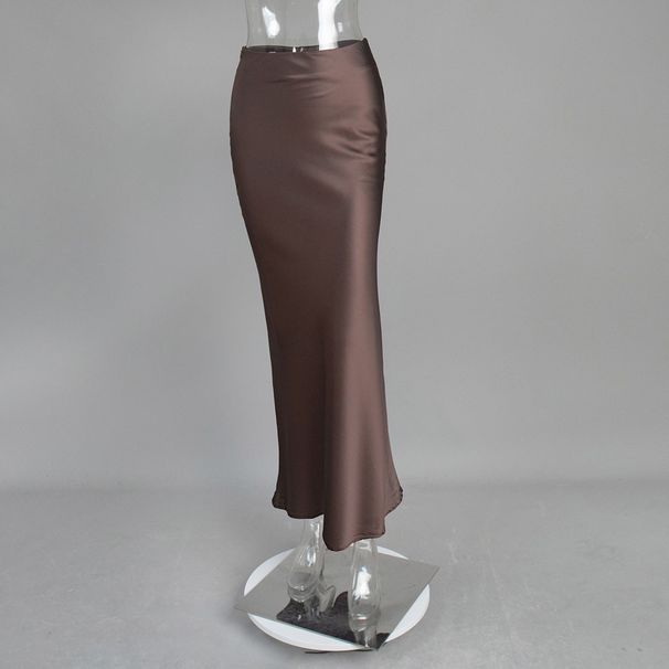 Women's Clothing Spring Satin Satin Long High Waist Hip Wrapped Floor Length Fishtail Skirt_ecoleips.com
