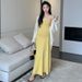 Autumn New Korean Style Stretch Camisole + Sunscreen Cardigan Two-Piece Maternity Dress_ecoleips.com