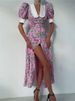 Tossy Fashion Elegant Printed Maxi Dress For Women Slim Short Sleeve Fashion High Waist Party Dress Casual Summer Female Dress_ecoleips.com