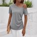 Women's Summer One Shoulder T-Shirt Short Sleeved Halter Top European American Style Revealing Collarbone Irregular Fit_ecoleips.com