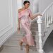 Women's Clothing New Women's Dress One Shoulder Chiffon Splicing Sequin Long Dress Party Dress_ecoleips.com