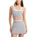 Women's Color Block Sports Bra And Skirt Set White Striped Camisole Running Tennis Yoga Wear Two Piece Cross Border Style_ecoleips.com